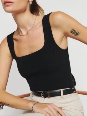 NWOT Black Ribbed Square-Neck Tank Top